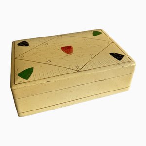 Caja italiana de madera geométrica con motivos heráldicos de diseño del Gran Tour, década de 1890