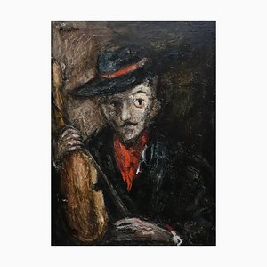 Zwy Milshtein, Le Violoniste, Oil on Wood, 20th Century, Framed