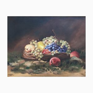K. Haeuser, Nature Morte aux Pommes, Poires et Raisin, Oil on Canvas, Framed