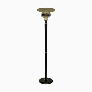Art Deco Metal Floor Lamp in Lacquered Wood and Chrome, 1930s
