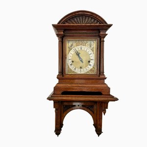 Reloj diurno victoriano antiguo de roble con soporte original, década de 1880