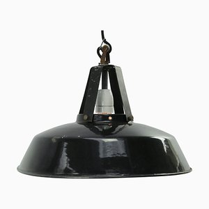 Lampe à Suspension Industrielle Vintage en Émail Noir de Mazda, France