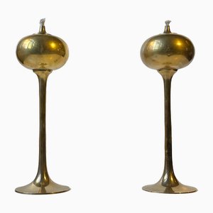 Scandinavian Modern Brass Oil Lamps, 1970s, Set of 2