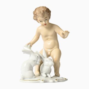 Figurine en Porcelaine Putti avec Lapins de Wallendorf, 1950s