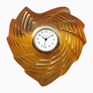 Horloge en Cristal Ambré par Lalique, France, 1990s