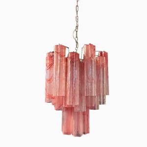 Glass Tube Chandelier with Albaster Pink Glasses, 1990