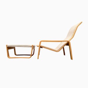 Fauteuil Pulkka Mid-Century avec Ottomane par Ilmari Lappalainen pour Asko, Finlande, 1960s, Set de 2