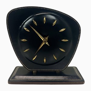 Leather Table Clock attributed to Jacques Adnet, 1950s