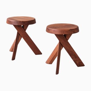 Mid-Century French Elm S31a Stools by Pierre Chapo , 1970s, Set of 2
