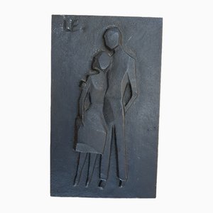 Mid-Century Metal Mural with a Couple in Love, 1960s