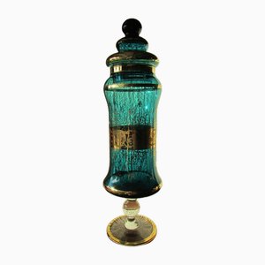 Vaso o bottiglia con coperchio in vetro colorato, anni '60