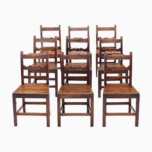 19th Century Elm Kitchen Dining Chairs, Set of 9