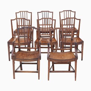 Early 19th Century Mahogany Elm Kitchen Dining Chairs, Set of 8