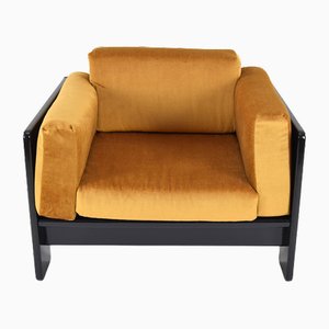 Mid-Century Velvet and Wood Bastiano Lounge Chair by Afra & Tobia Scarpa for Gavina, 1960s