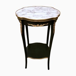 French Louis XV Style Side Table in Ebonized Wood and Marble, 1880s