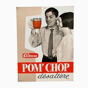 Vintage French Metal Advertisement for Cidou Pom´Chop