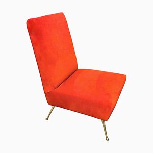 Italian Lounge Chair in Red Velvet in the Style of Zanuso Marco, 1960s