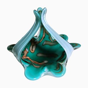 Italian Colored Opaline Murano Glass Basket, 1965
