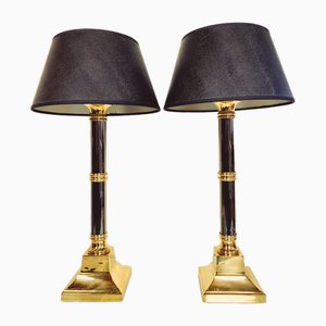 Art Deco Brass and Chrome Bamboo Effect Table Lamps, 1977, Set of 2
