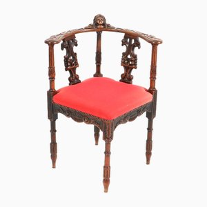 Renaissance Revival French Oak Carved Corner Armchair, 1890s