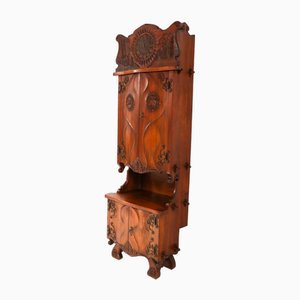 Gothic Revival Ash Cupboard with Integrated Clock, 1950s