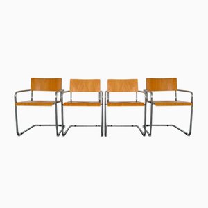 Italian Plywood Cantilever Chair by Plurima, 1980s, Set of 4