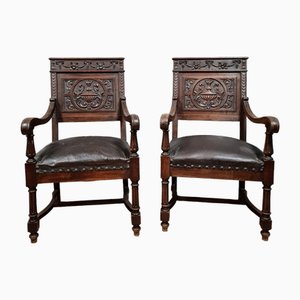 Renaissance Style Office Chairs in Walnut, 1850s, Set of 2