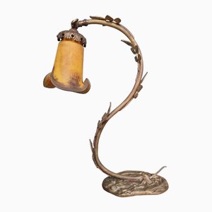 Jugendstil Tulip Lampe aus Bronze von Ln (Lunéville), 1910er