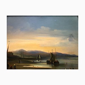 Desiré Donny, Seaside Landscape, 1800s, Huile sur Panneau, Encadrée