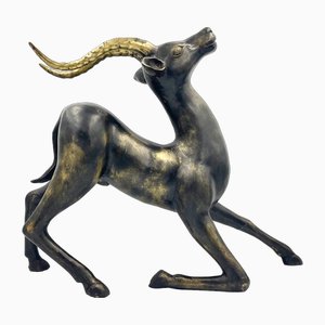 Grande Sculpture Gazelle en Bronze par Loet Vanderveen, 1970s