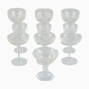 Art Deco Clear Glass Crystal Glasses, France, Set of 10