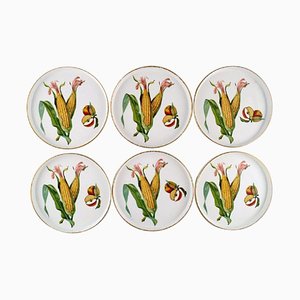 Round Porcelain Dishes with Corn Cobs from Royal Worcester, England, 1960s, Set of 6