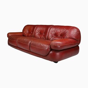 Large Bordeaux Leather Lounge Sofa attributed to Sapporo for Mobil Girgi, Italy, 1970s