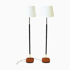 Vintage Teak and Brass FloorLamps by E.A.E -Sweden, 1960s, Set of 2