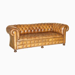 Canapé Chesterfield Vintage en Cuir Brun Cigare Teint à la Main, Angleterre, 1950s