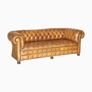 Vintage English Chesterfield Sofa in Hand-Dyed Cigar Brown Leather, 1950s