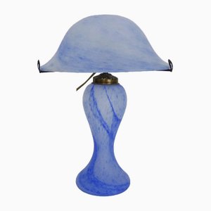 Lampe Champignon Style Art Nouveau en Pâte de Verre Bleue, 1980s