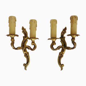 Wall Sconces with Double Lights in Real Bronze, 1960s