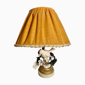 Lampe de Bureau en Laiton et Céramique Blanche et Dorée, France, 19ème Siècle