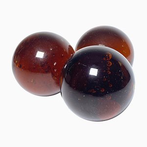 Brown Glass Spheres, France, 1970, Set of 3