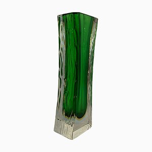Vase en Verre Givré Vert et Jaune par Alessandro Mandruzzato, 1960s