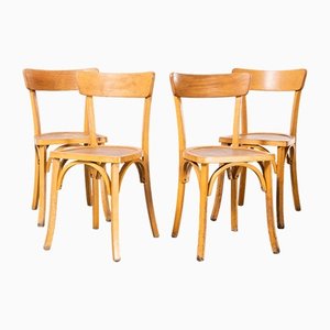 French Blonde Kick Leg Bentwood Dining Chairs from Baumann, 1950s, Set of 4