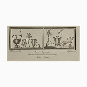 Raffaele Barone, Ancient Roman Fresco Herculaneum, Etching, 18th Century