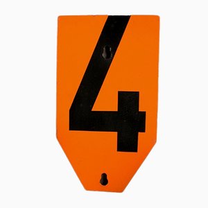 Insegna vintage in metallo smaltato numero 4, anni '50