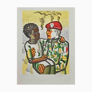 Ibrahim Kodra, The Rescue, Lithograph, 1980s