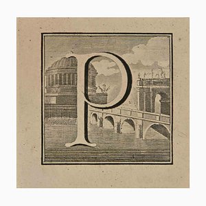 Luigi Vanvitelli, Letter of the Alphabet P, Etching, 18th Century