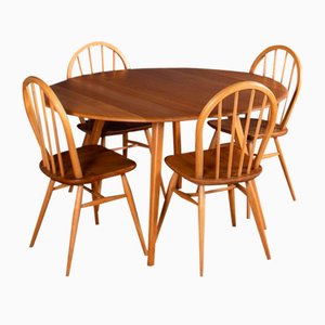 Windsor Blonde Ercol 384 Drop Leaf Table and Model 400 Kitchen Chairs by Lucian Ercolani, Set of 5