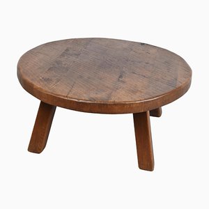 Brutalist Round Wooden Coffee Table, 1960s