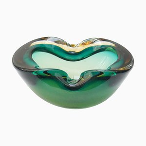 Cuenco italiano Art de vidrio en verde y ámbar, años 60