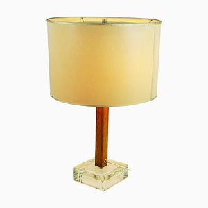 Mid-Century Austrian Brass, Glass and Leather Table Lamp attributed to J. T. Kalmar, 1960s